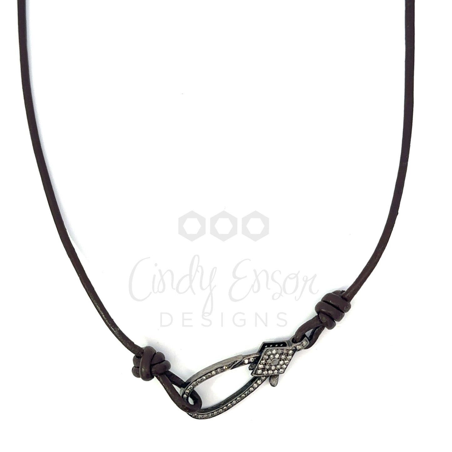 Single Strand Leather Necklace with Pave Diamond Lobster