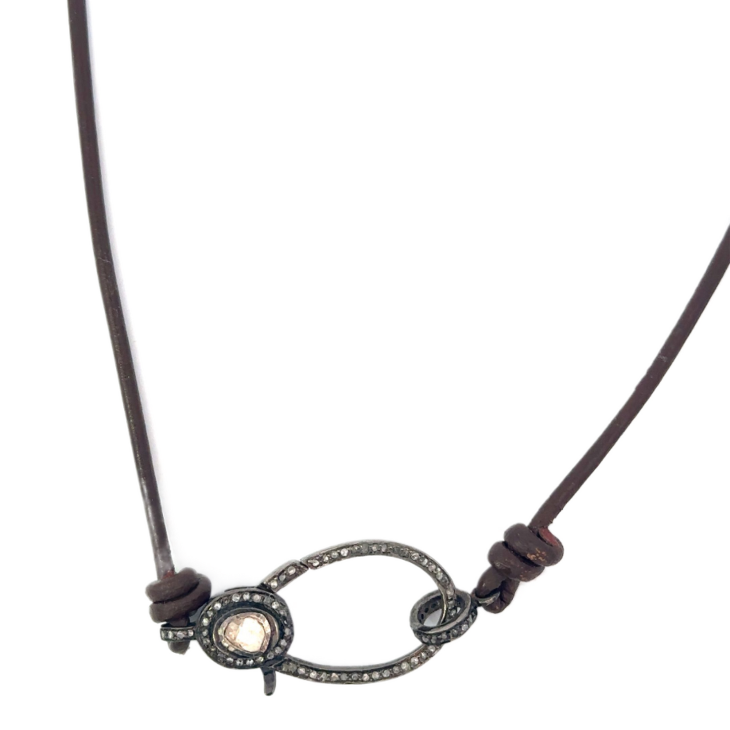 Single Strand Leather Necklace with Pave Diamond Lobster