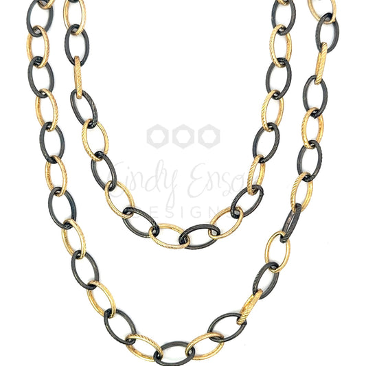 Plated Textured Oval Link Necklace