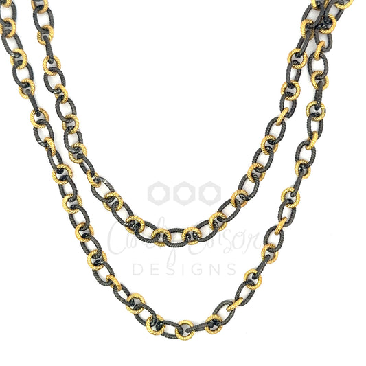 Plated Oval and Circle Textured Link Necklace