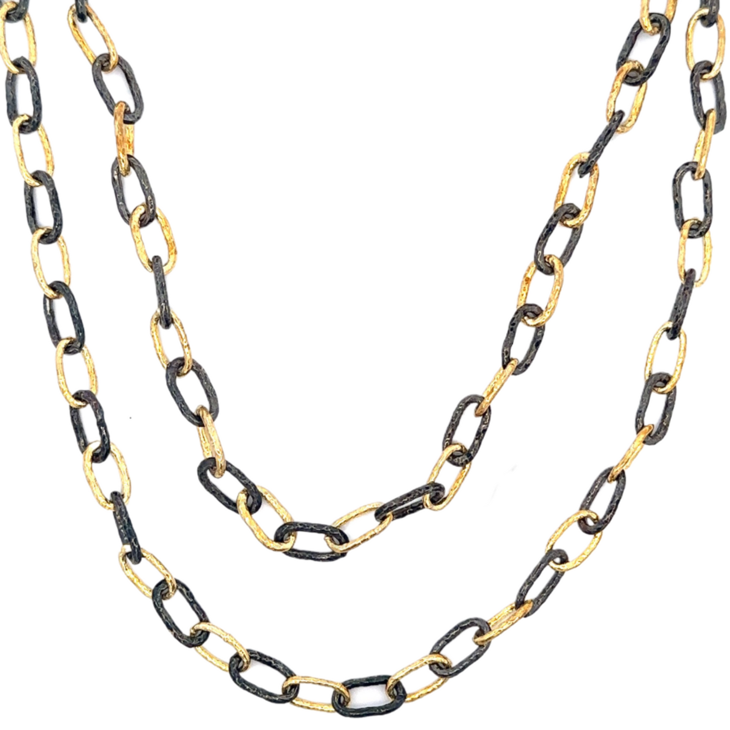 Plated Pounded Oval Link Necklace