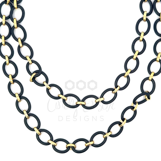 Plated Black Rhodium and Yellow Gold Oval Link Necklace