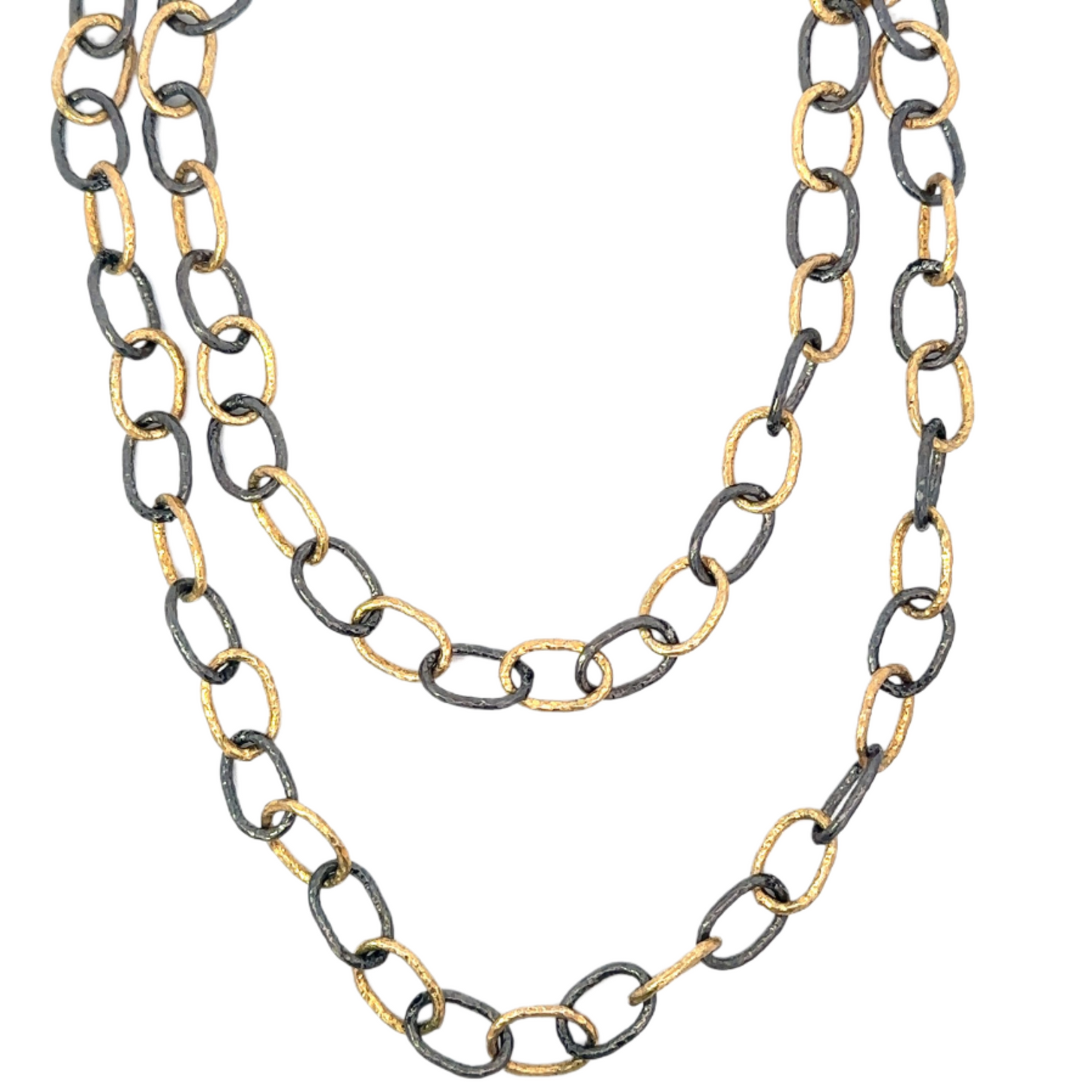 Plated Pounded Oval Link Necklace