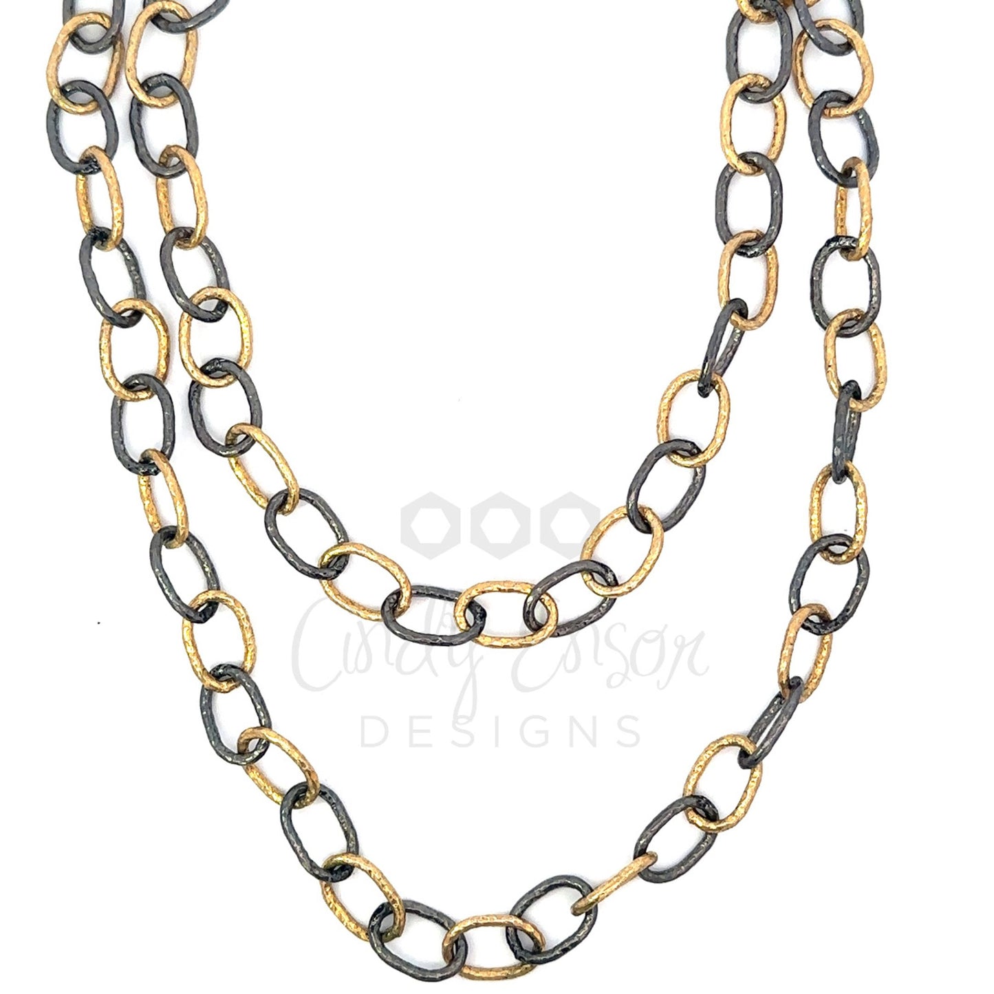 Plated Pounded Oval Link Necklace