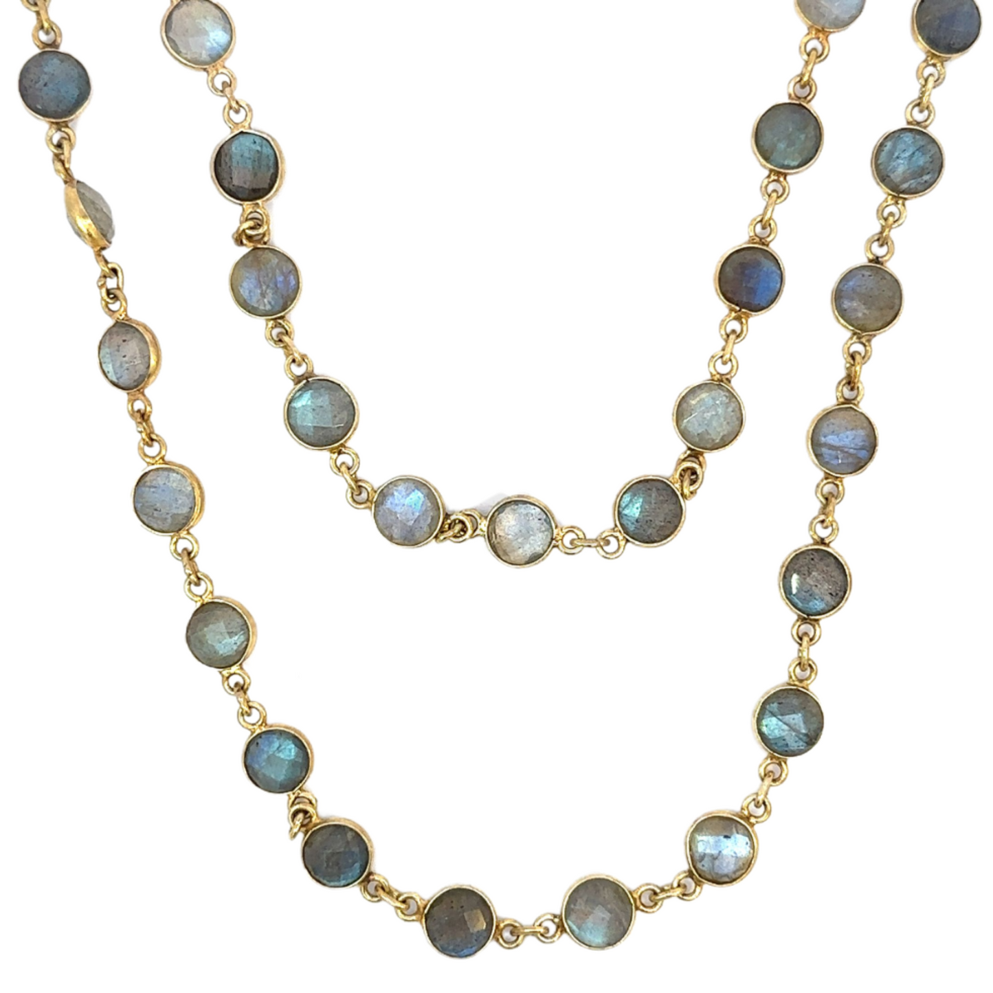 Bezeled Circle Labradorite Necklace