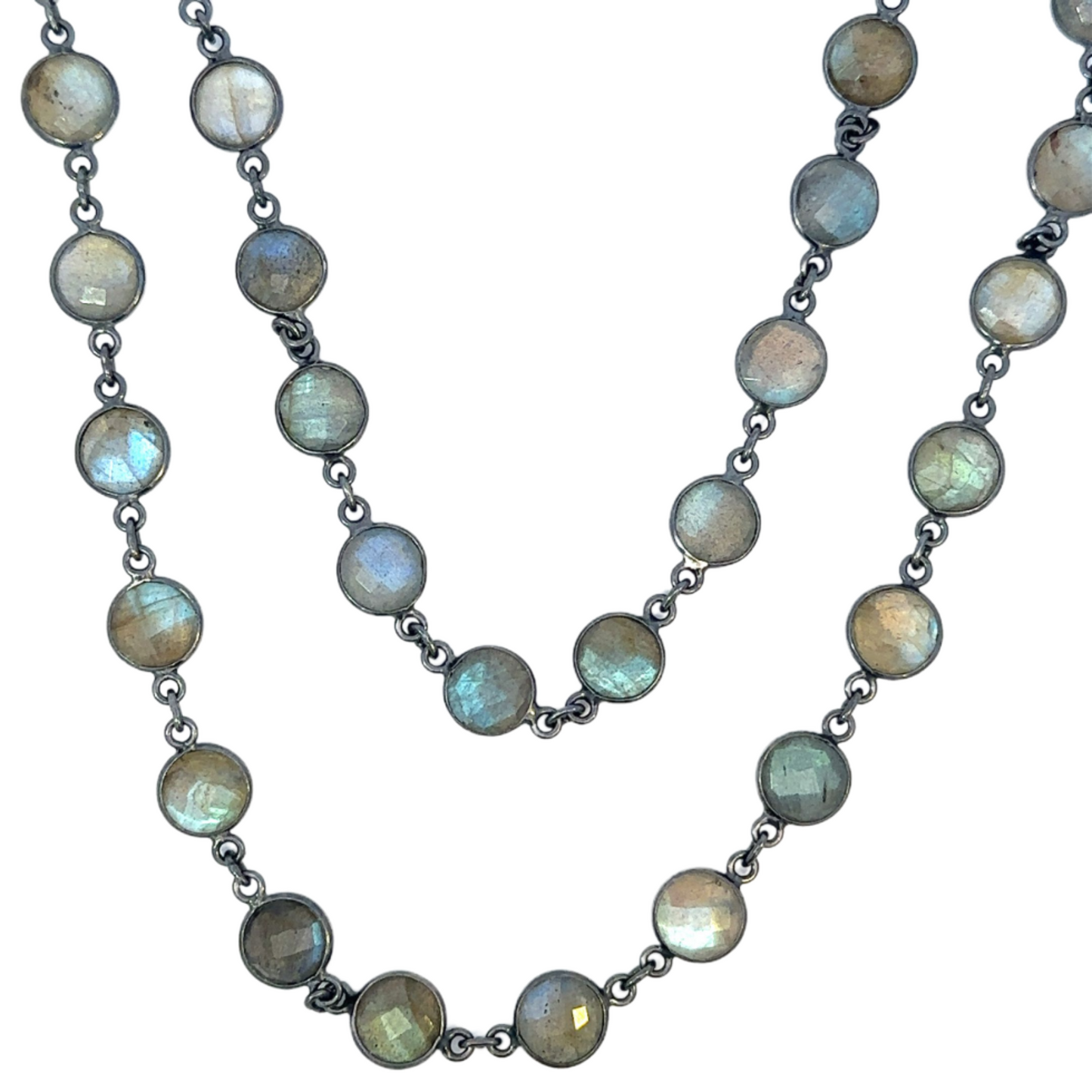 Bezeled Circle Labradorite Necklace