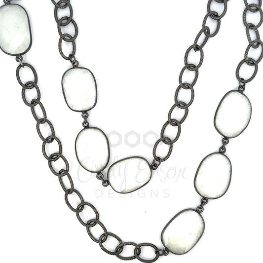 Oval Link Chain with Bezeled White Agate Accents