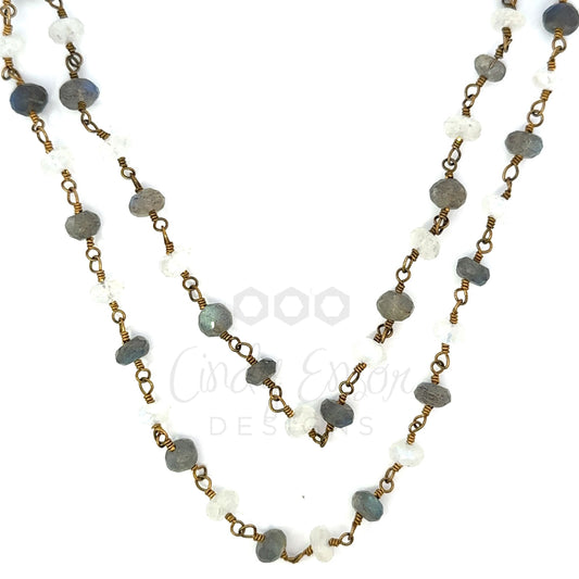 Labradorite and Moonstone Wire Wrapped Necklace