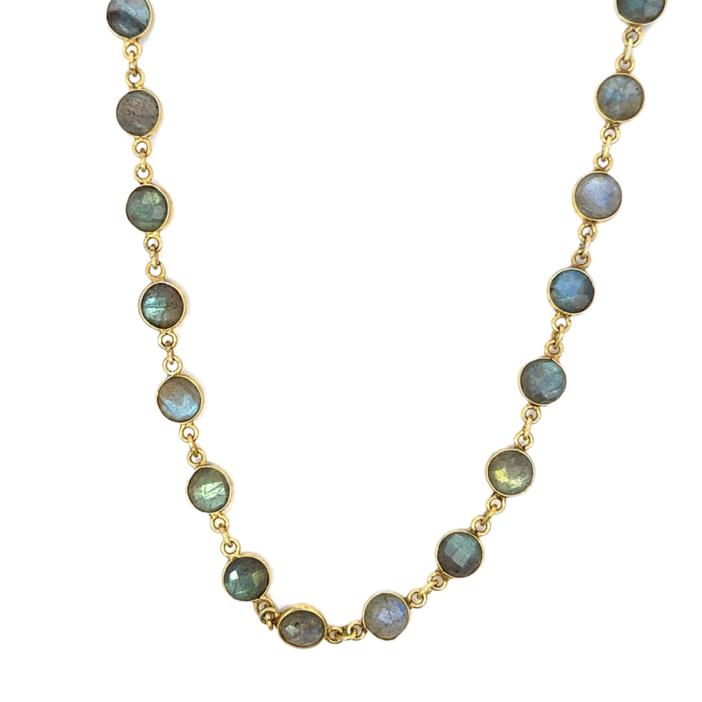 Bezeled Circle Labradorite Necklace