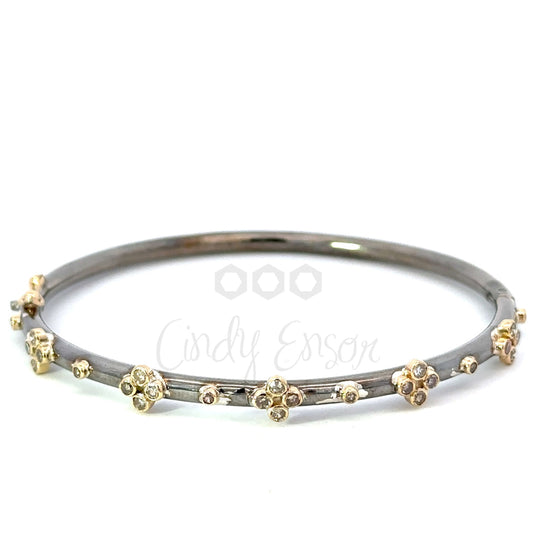 Mixed Metal Bracelet with Four Diamond Dot Cross Accents