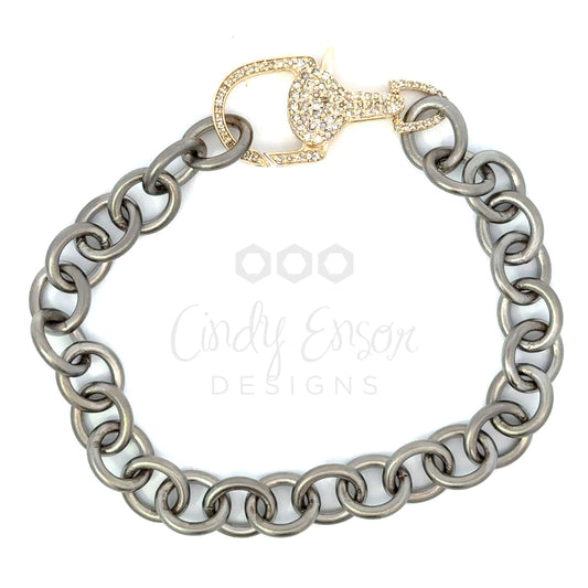 Pave Diamond Horsebit and Chain Link Bracelet