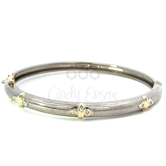 Thick Mixed Metal Bracelet with 3 Diamond Cross Accents