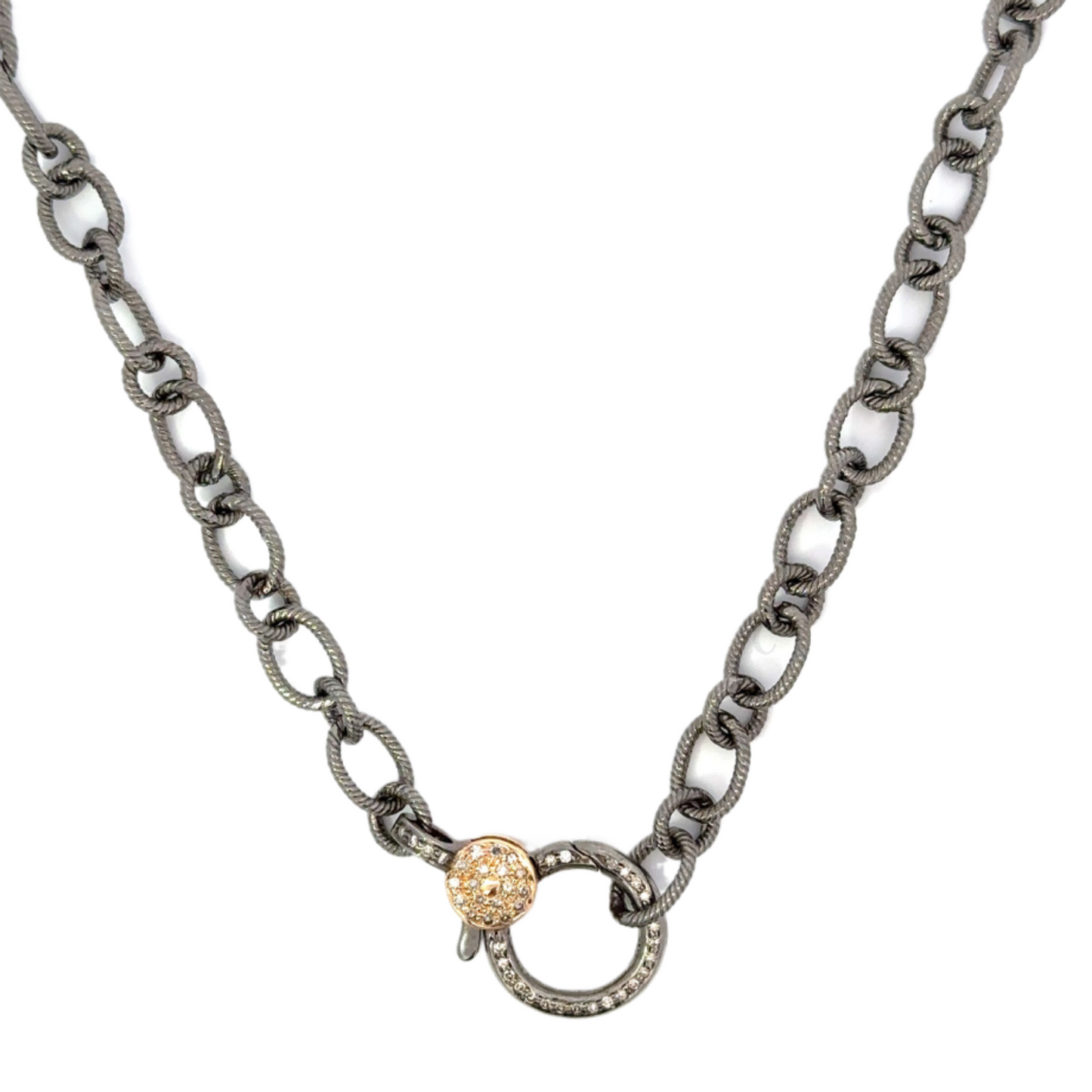 Sterling Silver Alternating Oval and Circle Chain with Pave Diamond Lobster