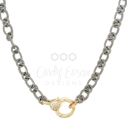 Sterling Silver Alternating Oval and Circle Chain with Pave Diamond Lobster