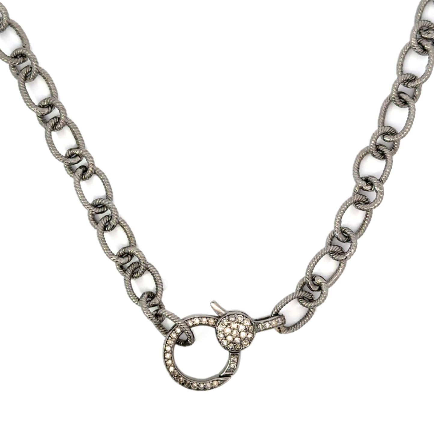 Sterling Silver Alternating Oval and Circle Chain with Pave Diamond Lobster