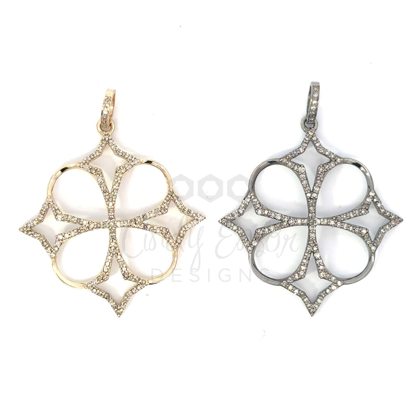 Pave Diamond Open Clover Cross Pendant