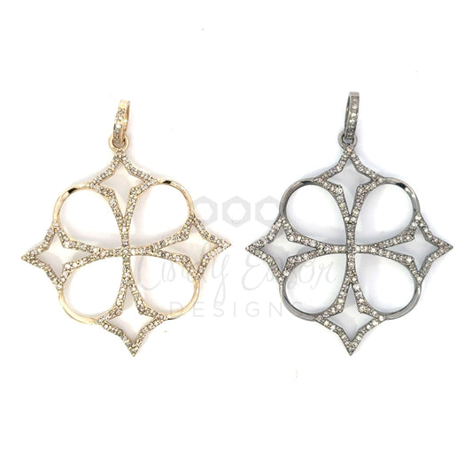 Pave Diamond Open Clover Cross Pendant