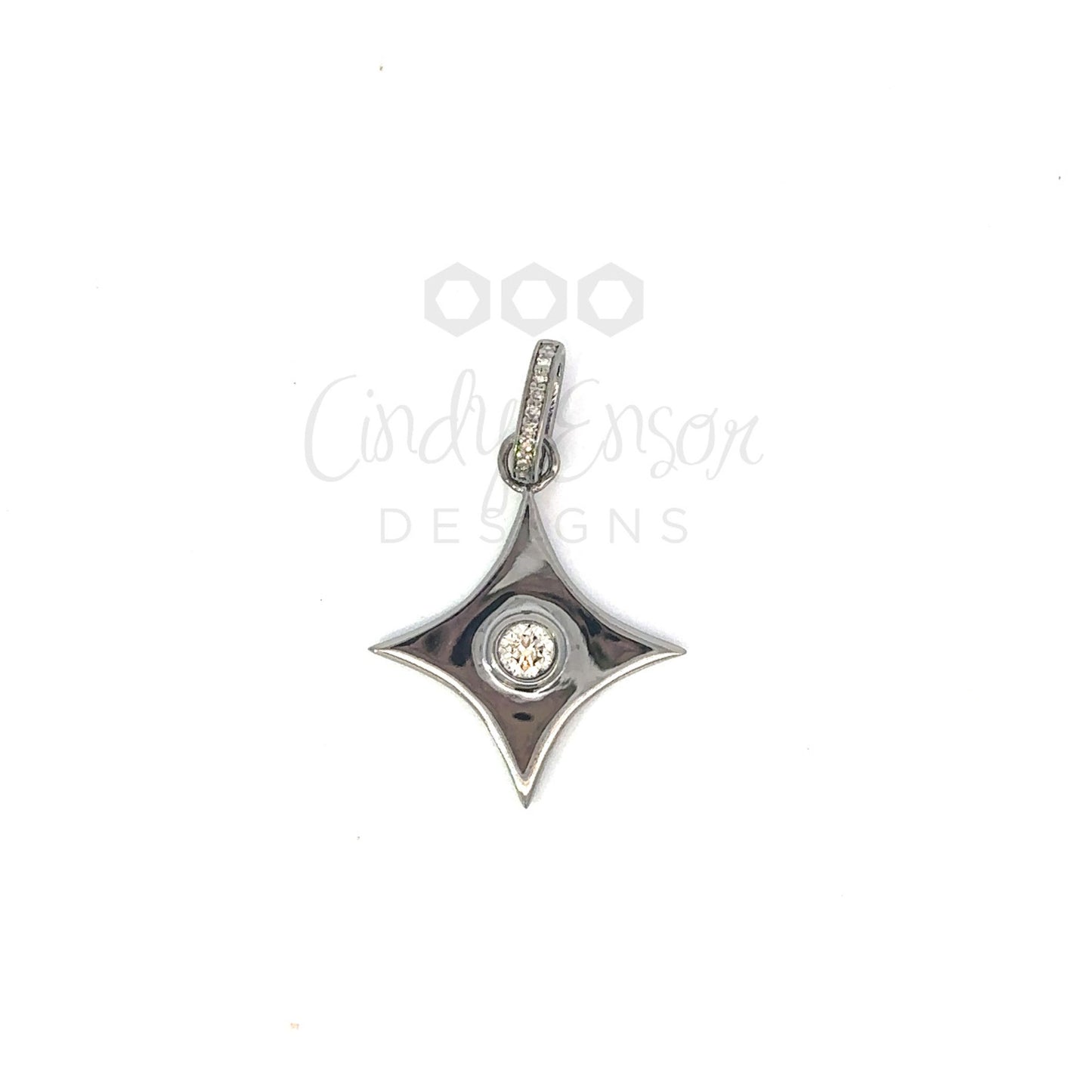 Diamond Shaped Pendant with Diamond Center and Pave Bail