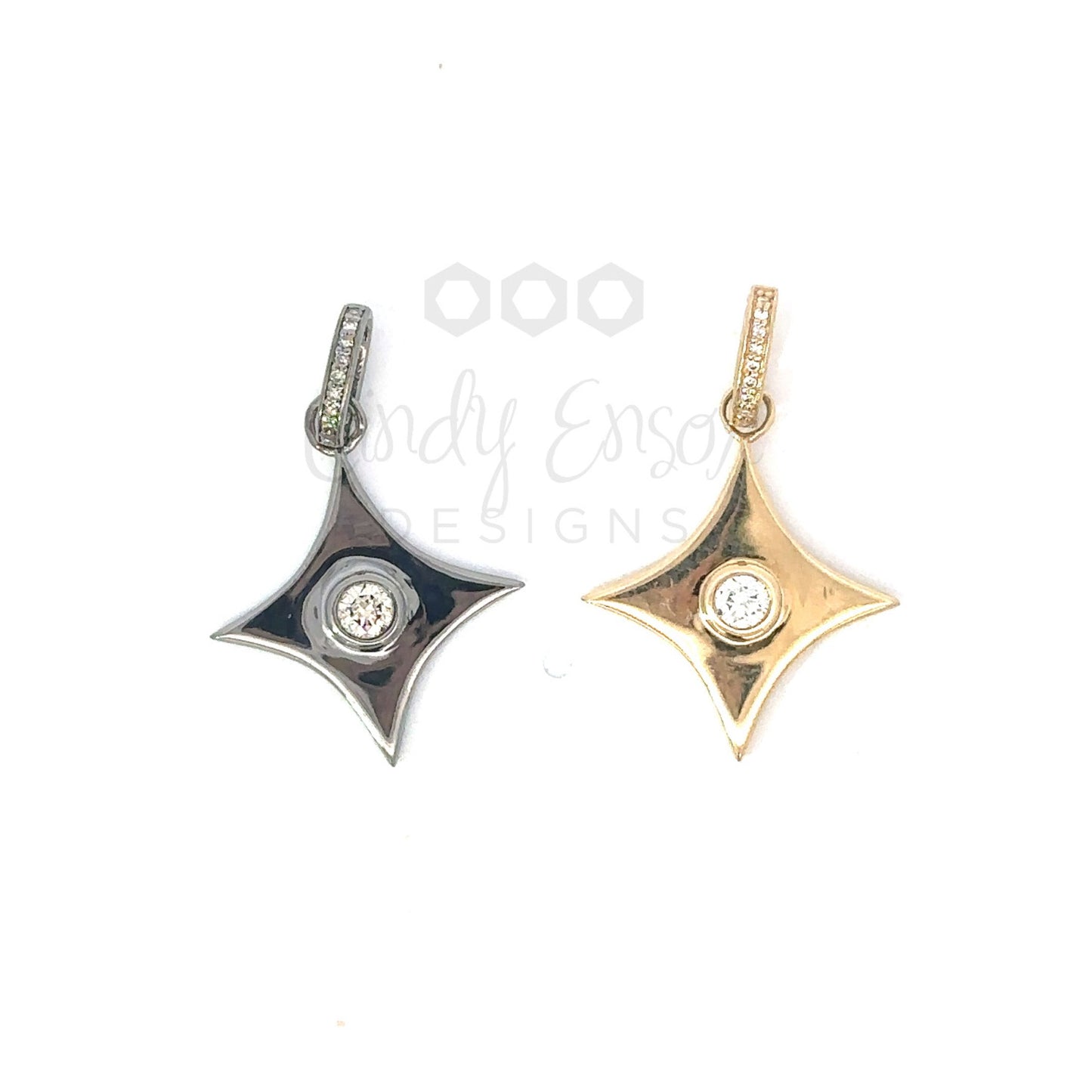 Diamond Shaped Pendant with Diamond Center and Pave Bail