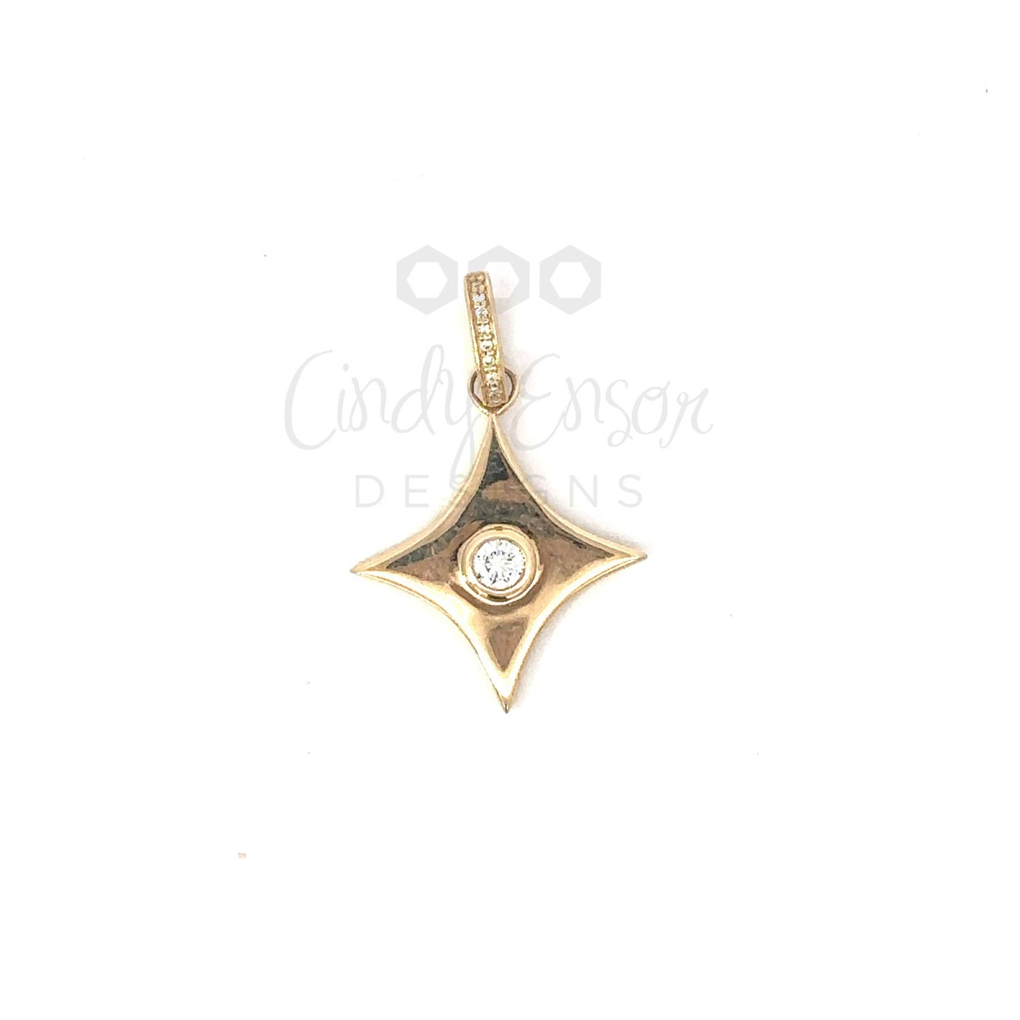 Diamond Shaped Pendant with Diamond Center and Pave Bail