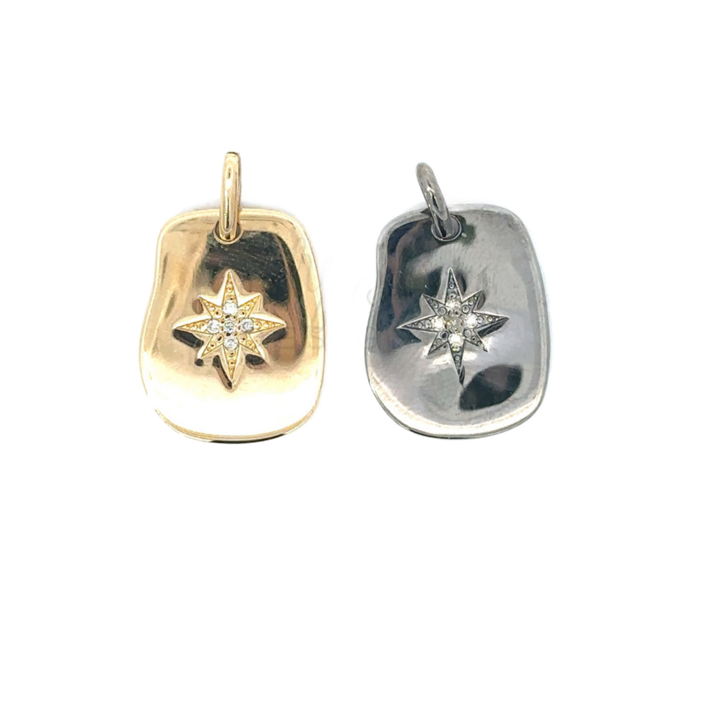 Organic Dog Tag Pendant with Pave Diamond Star
