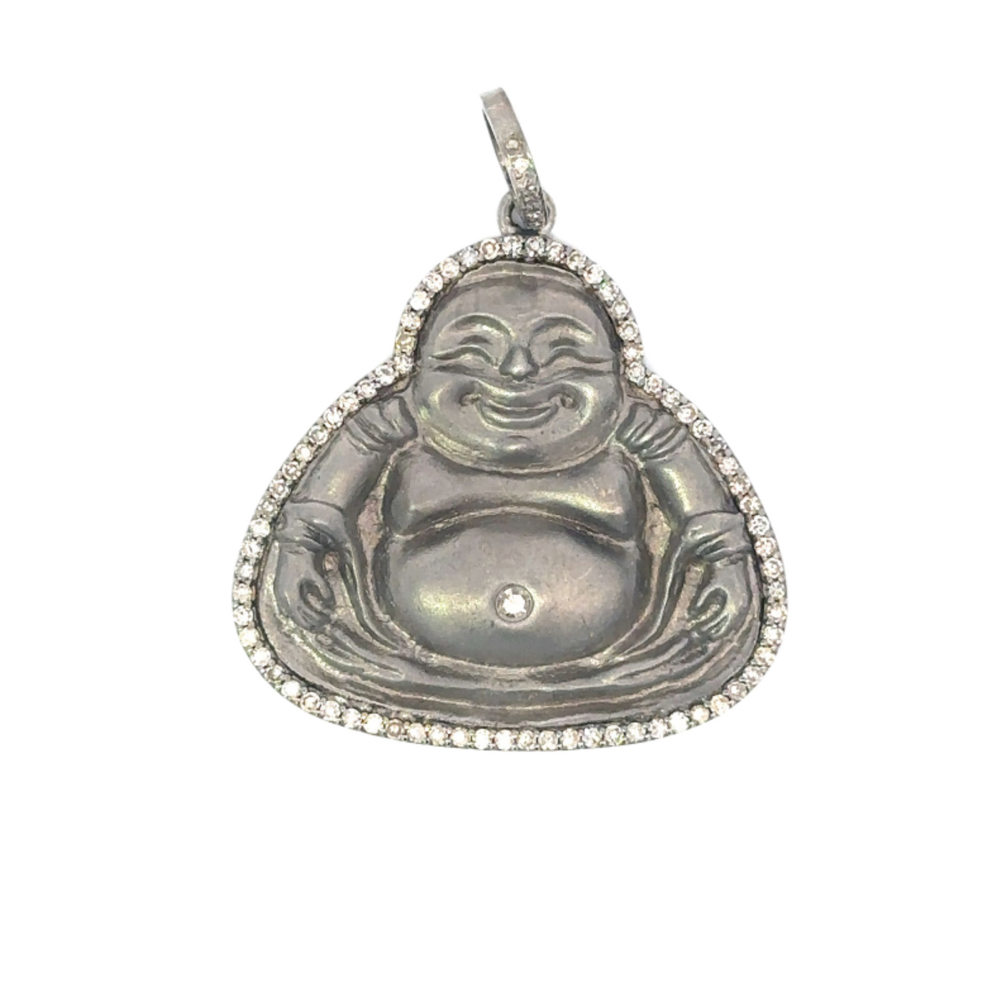 Black Metal Buddha Pendant with Pave Diamond Border