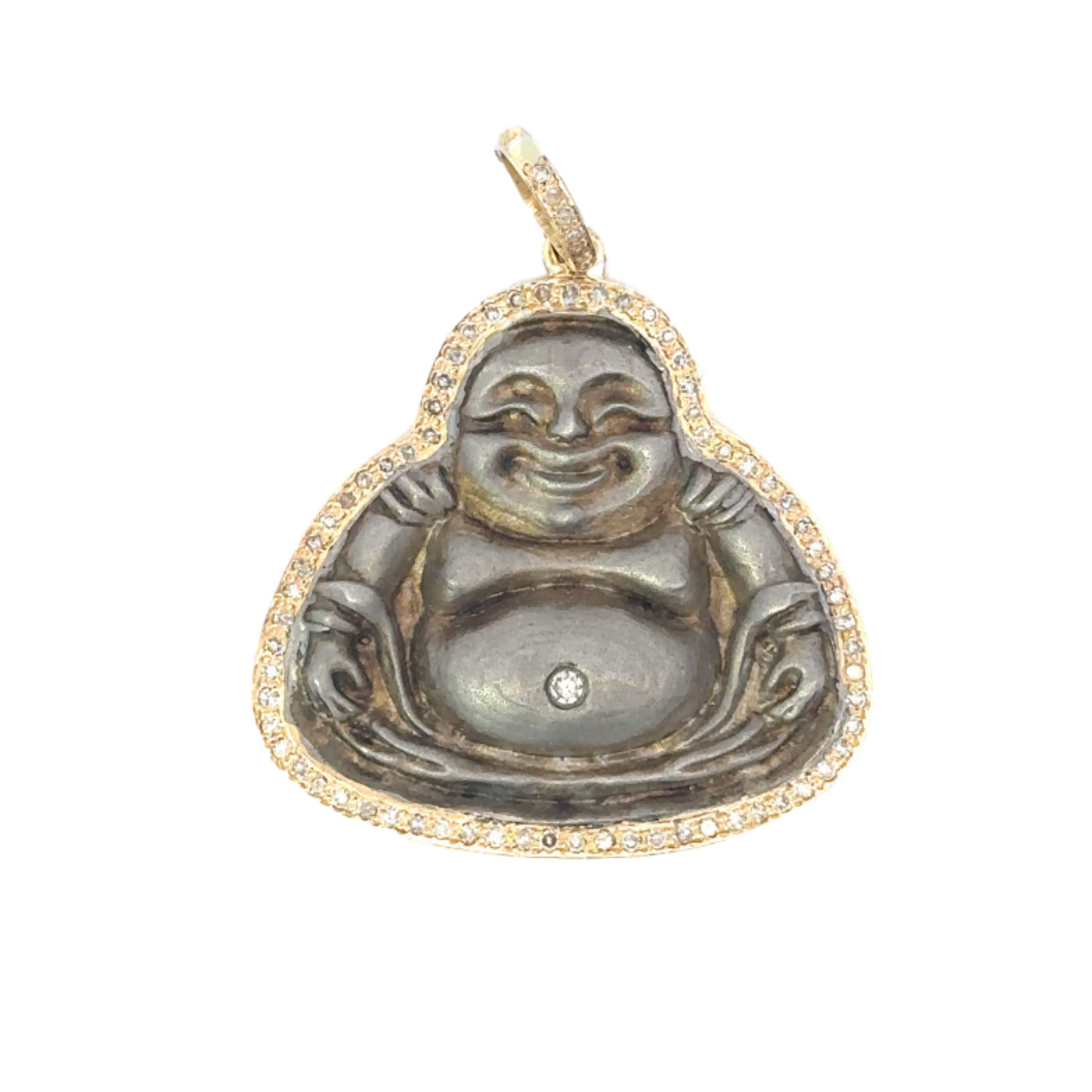 Black Metal Buddha Pendant with Pave Diamond Border