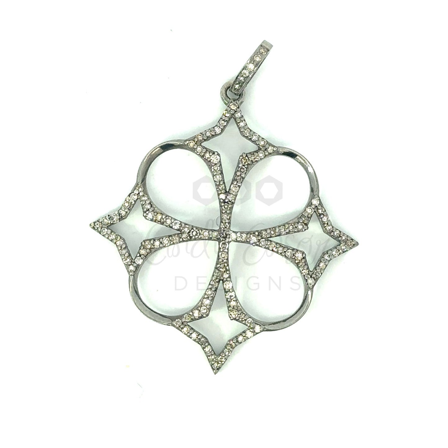 Pave Diamond Open Clover Cross Pendant