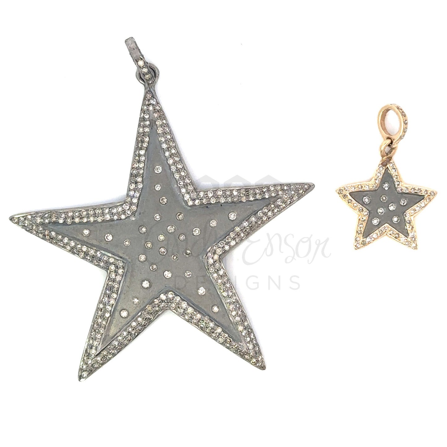 Black Metal Speckled Diamond Star Pendant with Pave Border