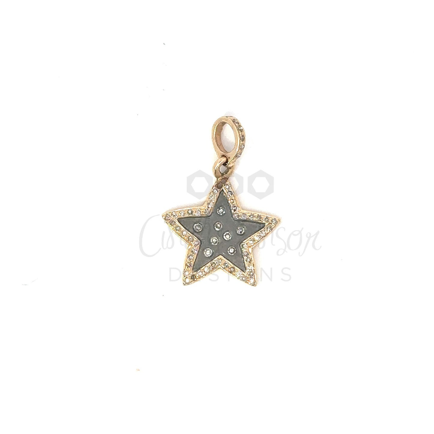 Black Metal Speckled Diamond Star Pendant with Pave Border