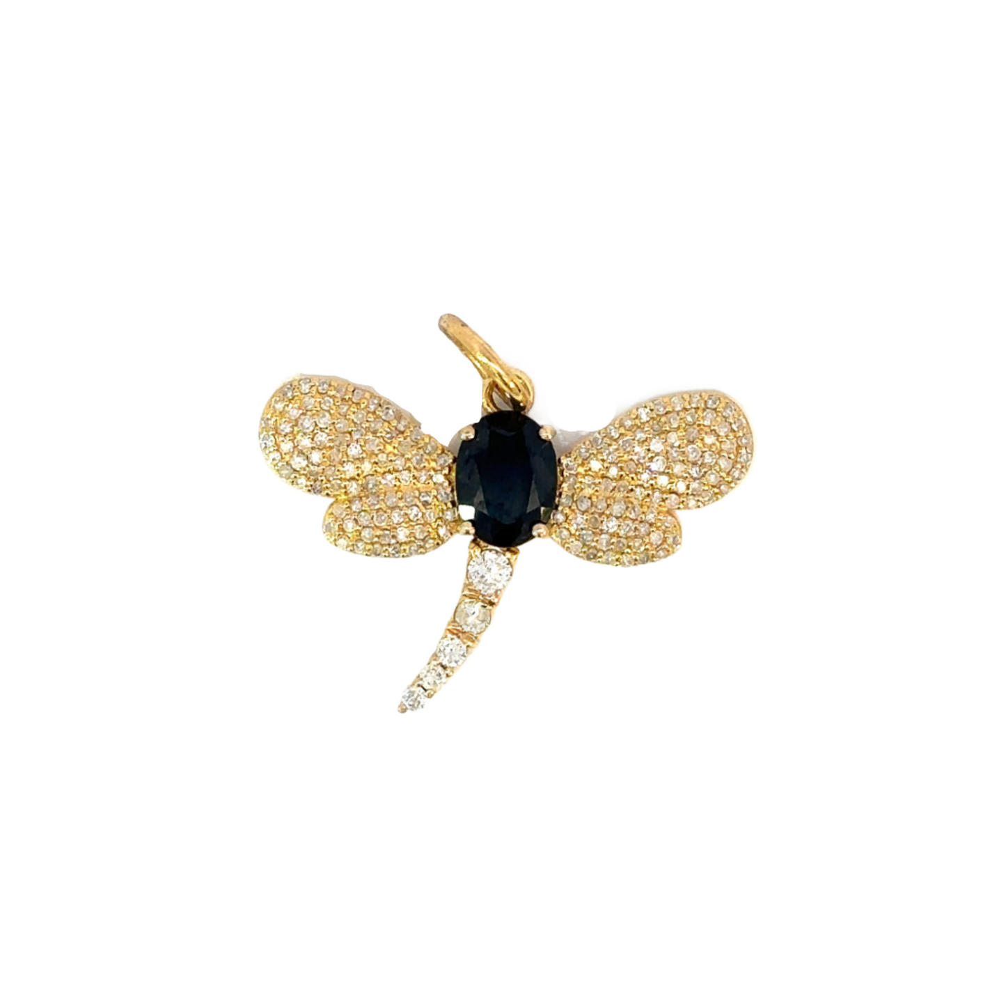 Pave Diamond Dragonfly Pendant with Colored Center Stone