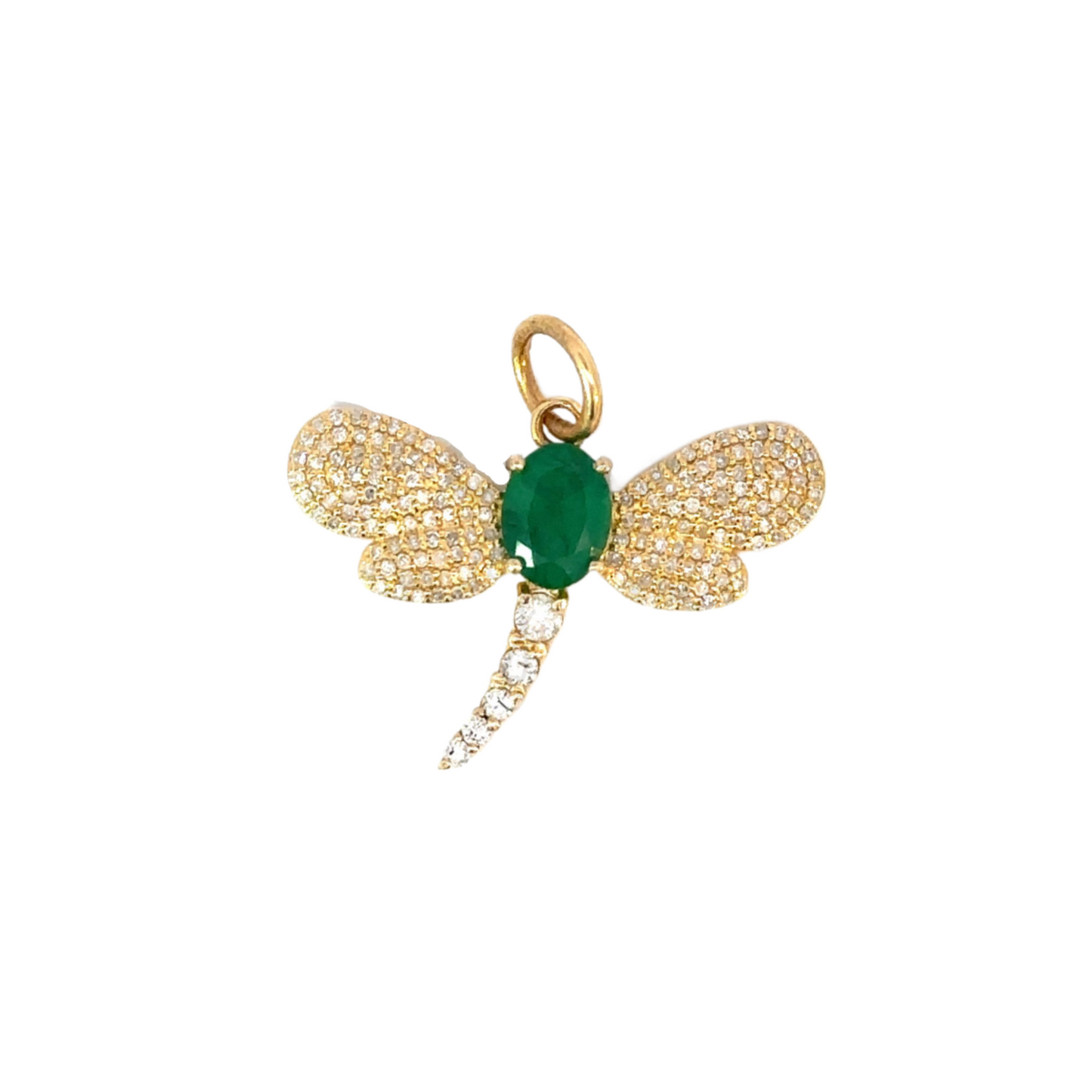Pave Diamond Dragonfly Pendant with Colored Center Stone