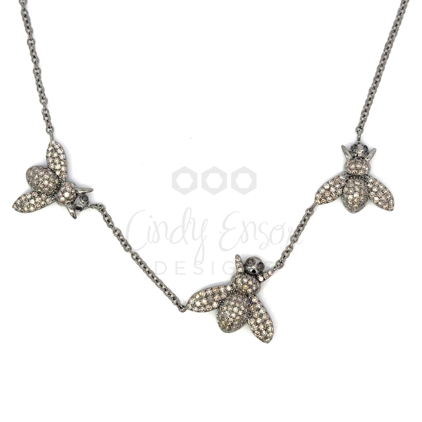 Pave Diamond Triple Bee Necklace