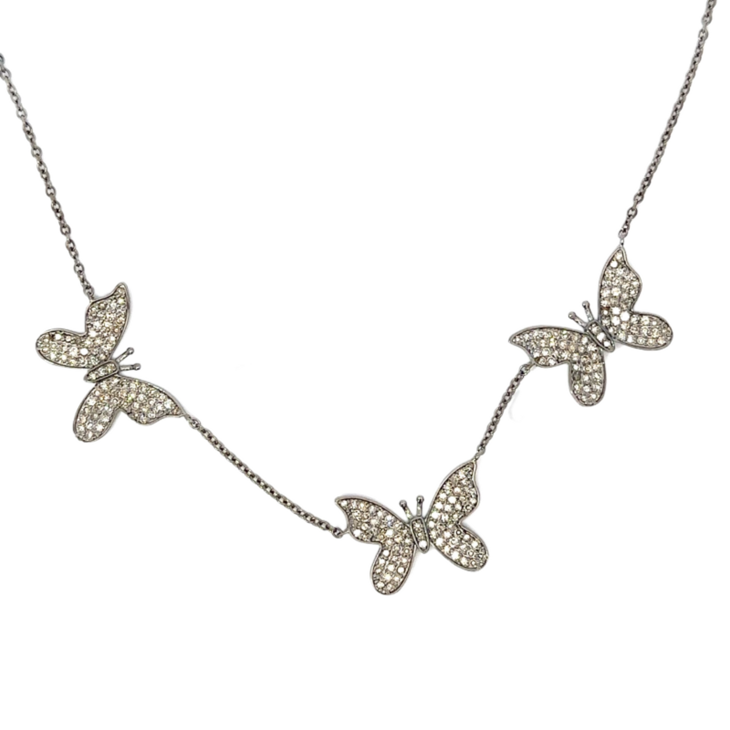 Pave Diamond Triple Butterfly Necklace