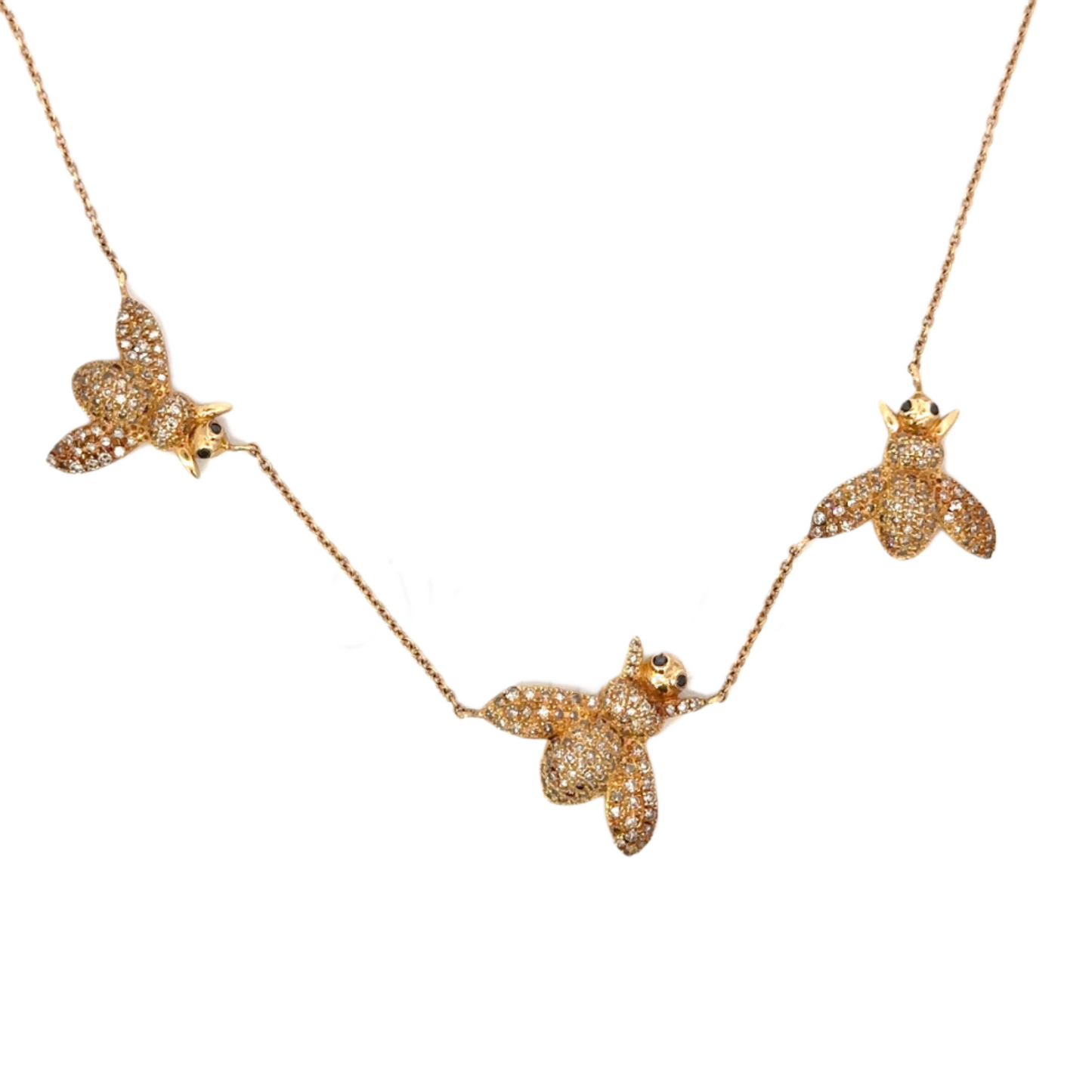 Pave Diamond Triple Bee Necklace