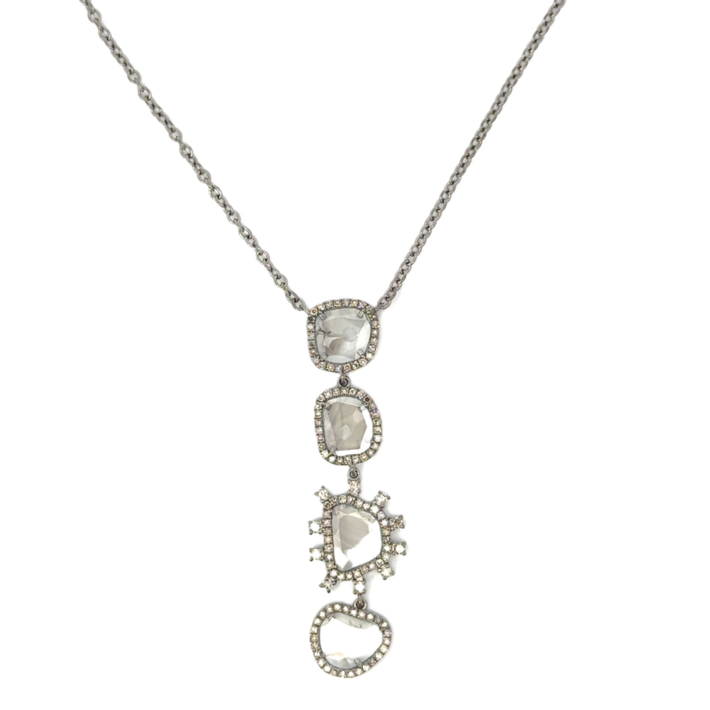 Y-Drop 4 Sliced Diamond Necklace with Baguette Diamond Accents