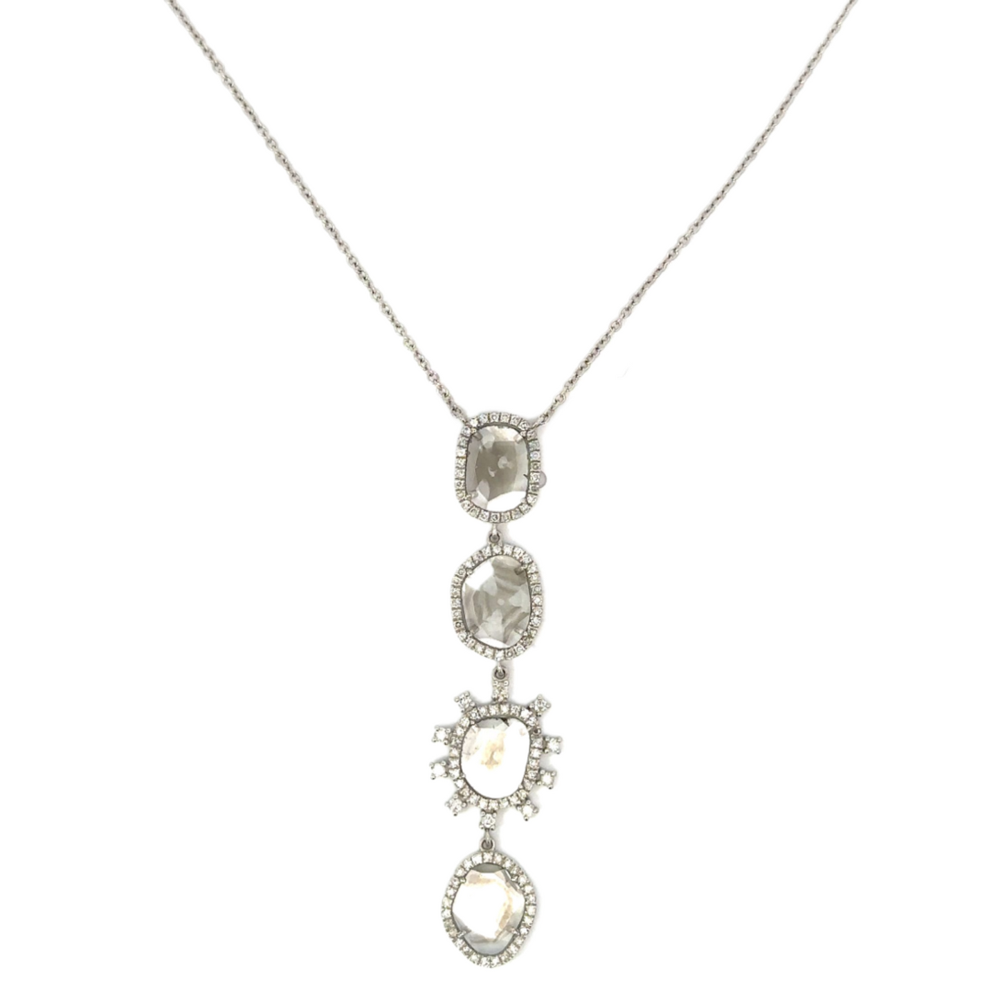 Y-Drop 4 Sliced Diamond Necklace with Baguette Diamond Accents