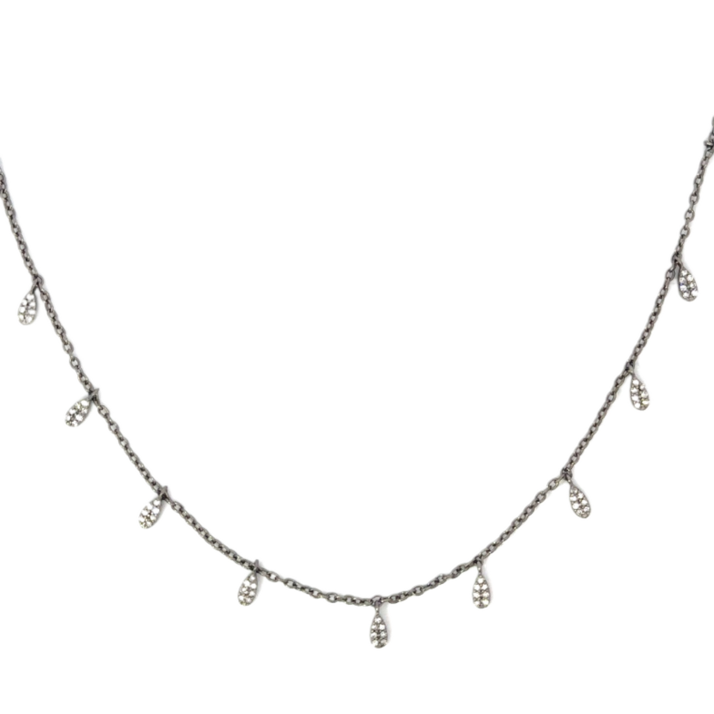 Pave Diamond Multi Tear Drop Station Necklace