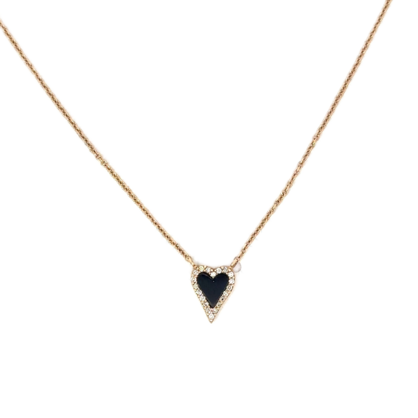 Tiny Enamel Heart Necklace with Pave Diamond Border