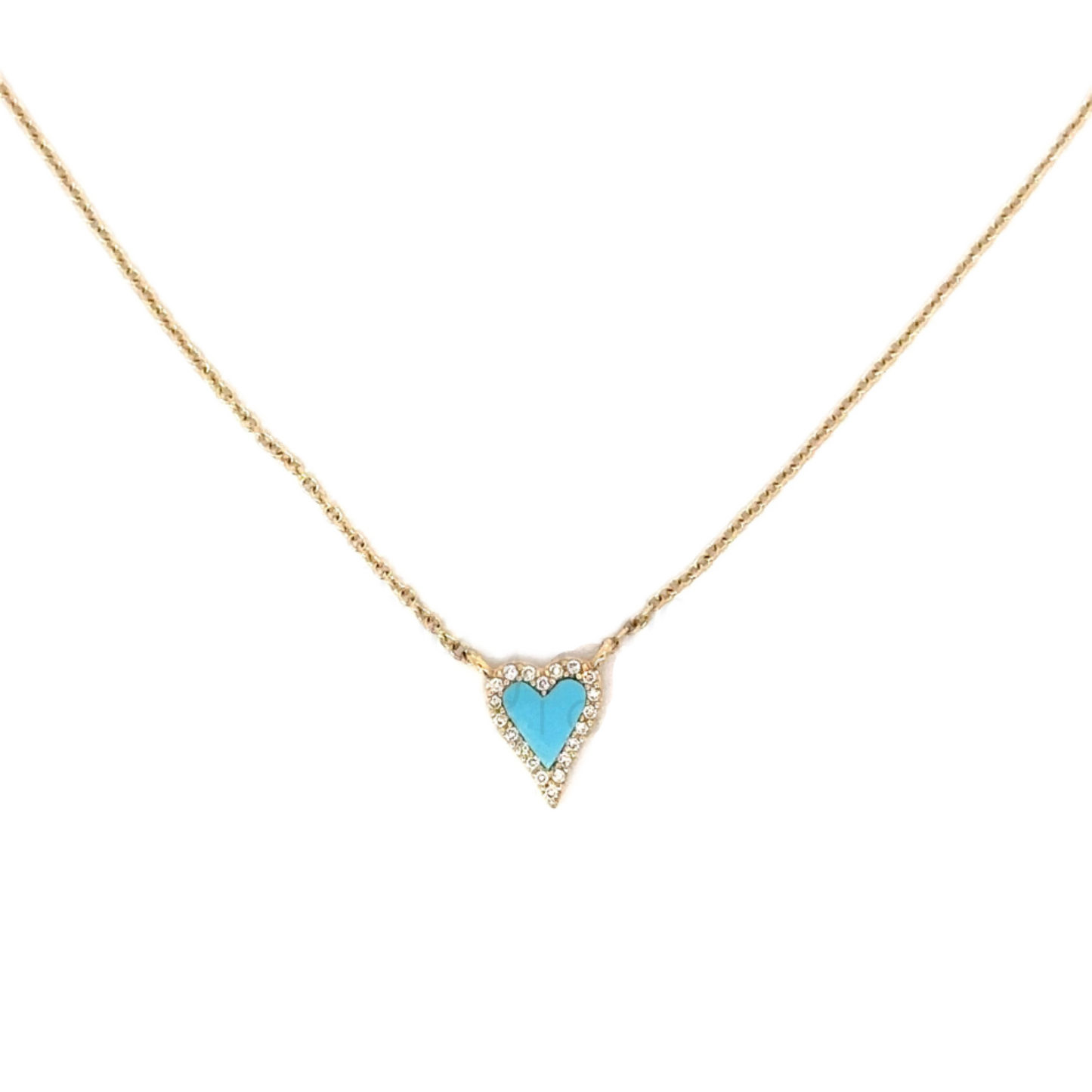 Tiny Enamel Heart Necklace with Pave Diamond Border