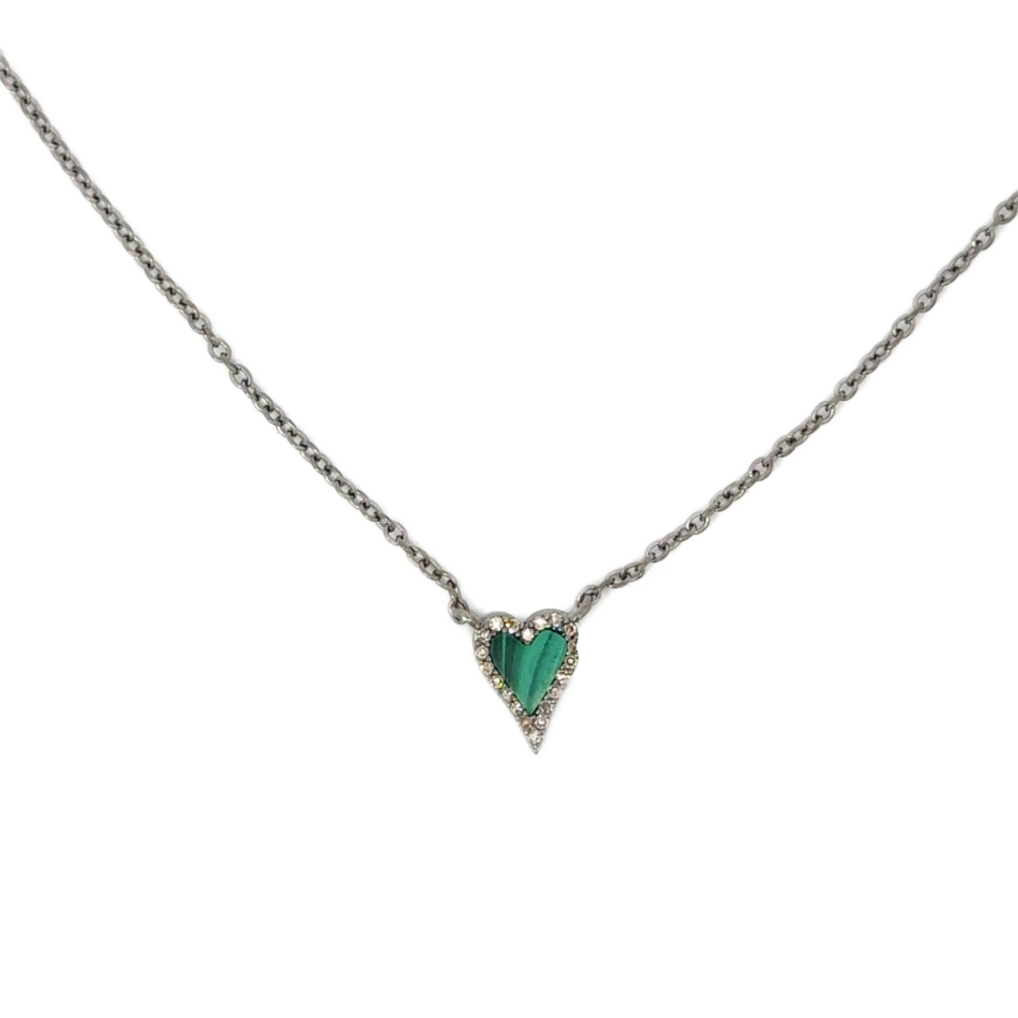Tiny Enamel Heart Necklace with Pave Diamond Border