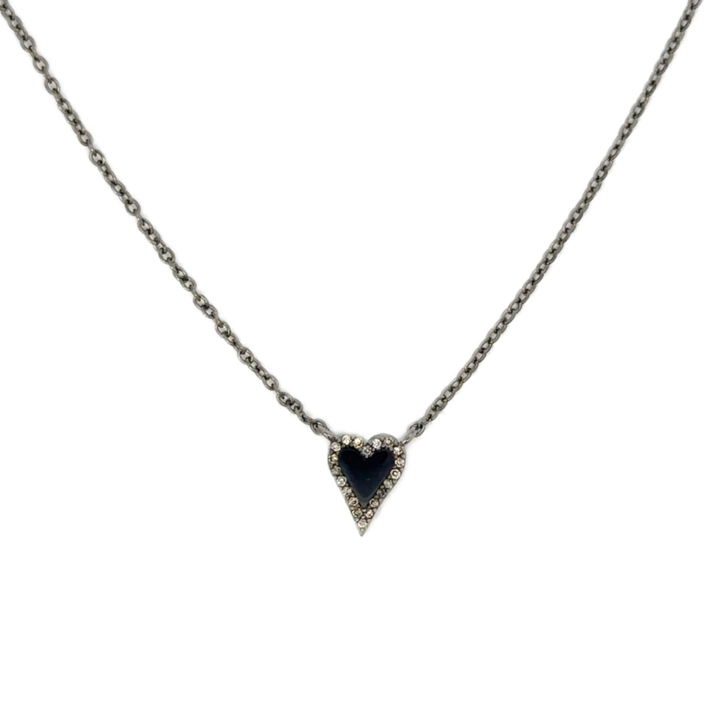 Tiny Enamel Heart Necklace with Pave Diamond Border