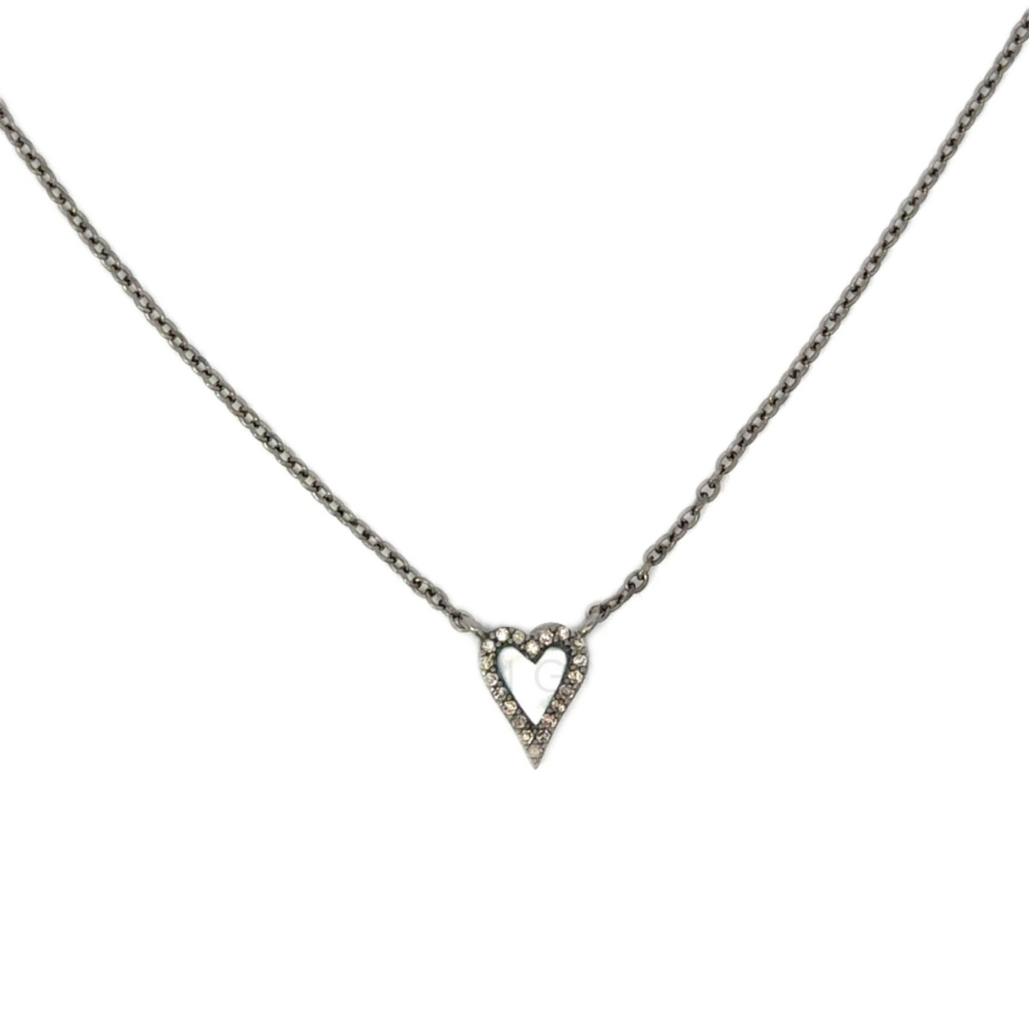 Tiny Enamel Heart Necklace with Pave Diamond Border