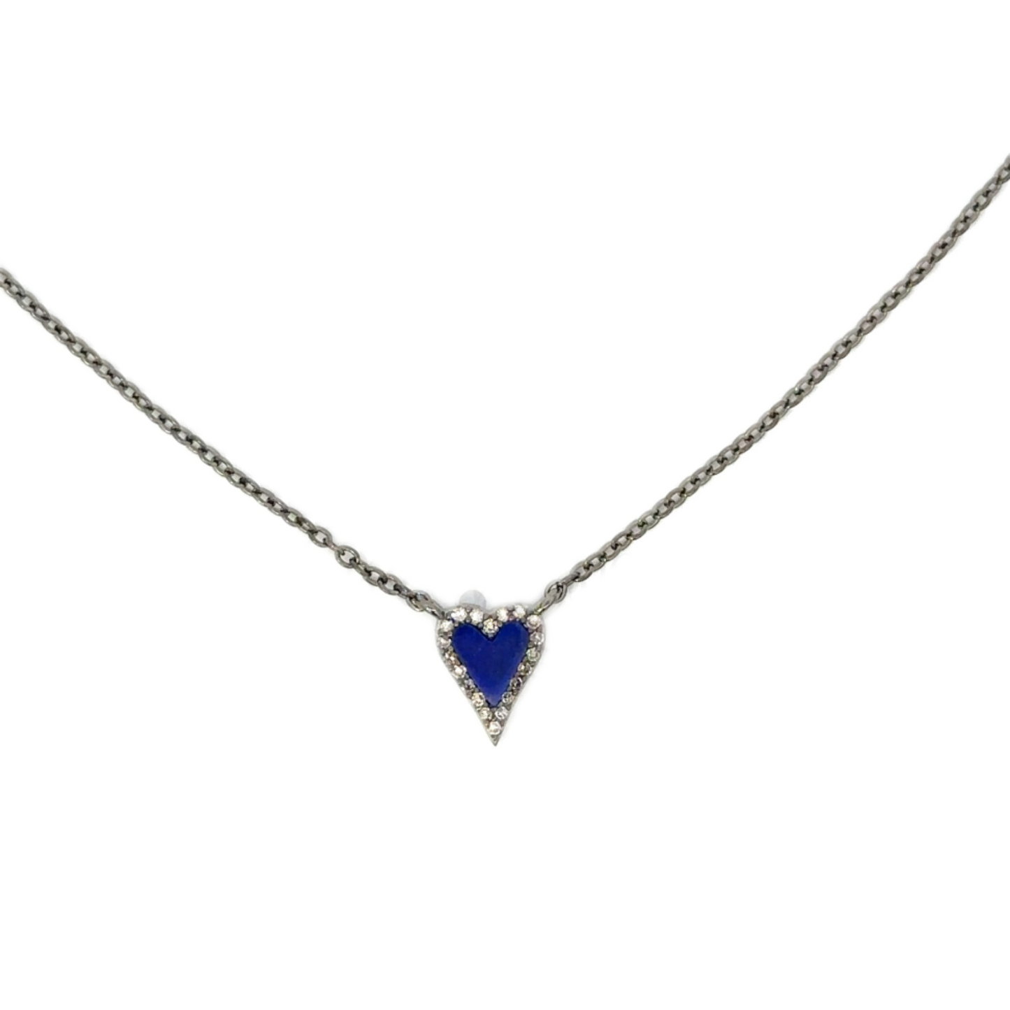 Tiny Enamel Heart Necklace with Pave Diamond Border