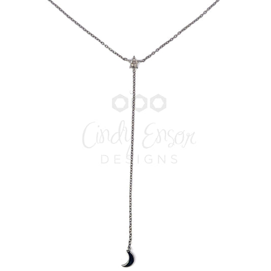 Y-Drop Lariat Pave Star and Moon Necklace