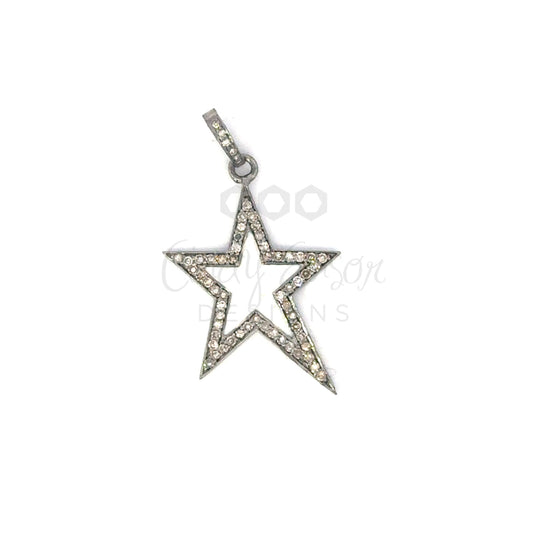White Enamel Shooting Star Pendant with Pave Diamond Border