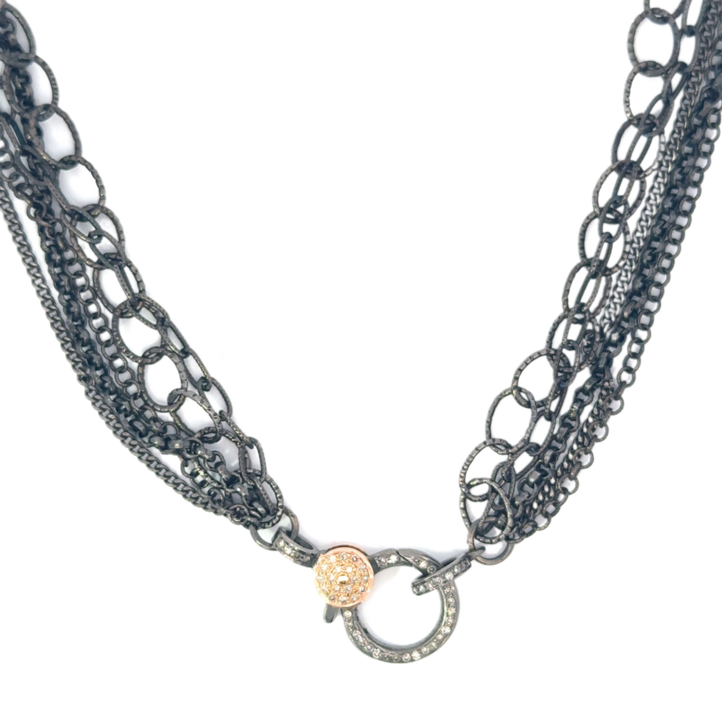 Multi Chain Necklace with Pave Diamond Lobster