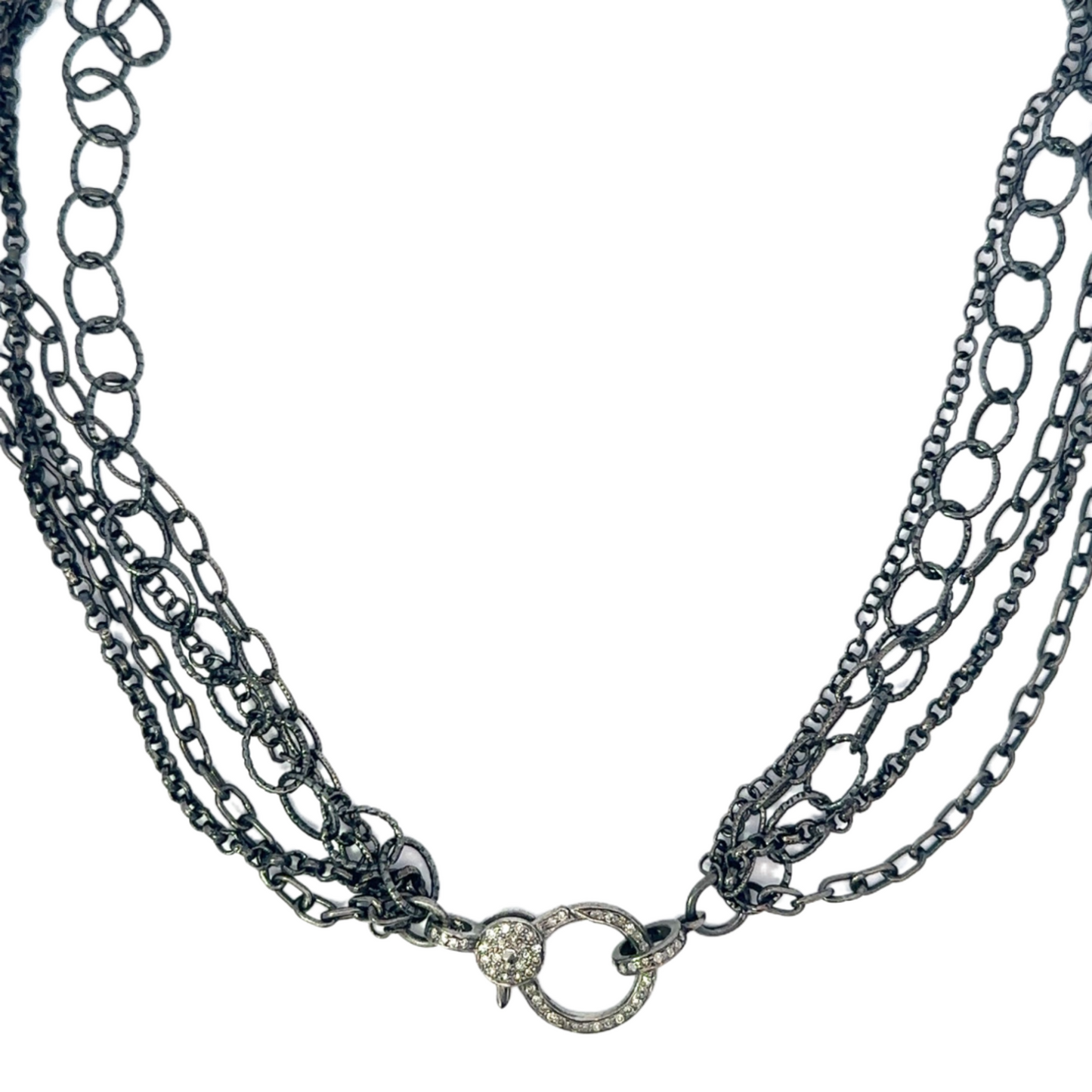 Multi Chain Necklace with Pave Diamond Lobster