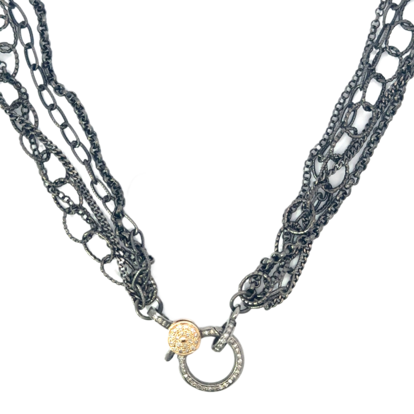 Multi Chain Necklace with Pave Diamond Lobster
