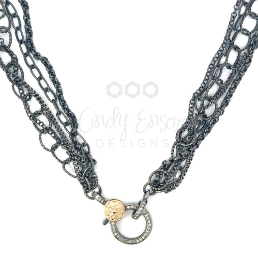 Multi Chain Necklace with Pave Diamond Lobster